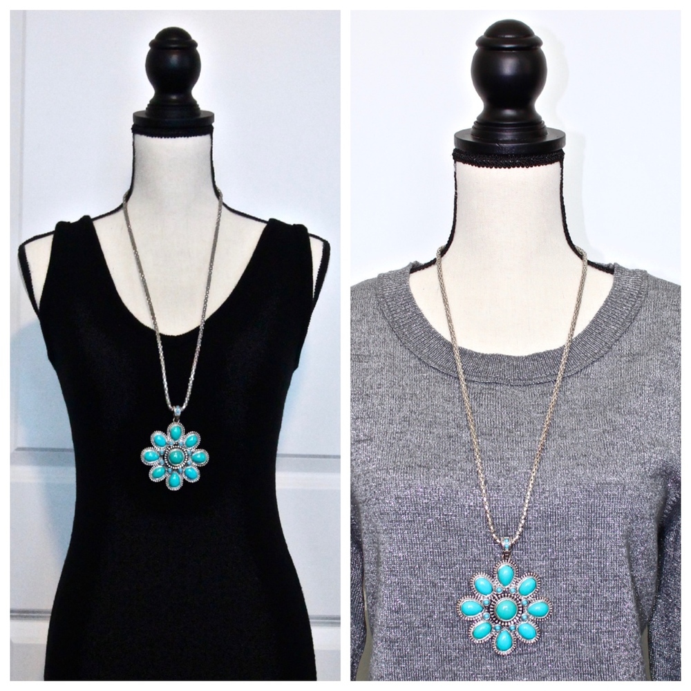 NEW MANGO Silver Tone and Turquoise Necklace - Picture 1 of 5